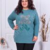 Plus size πλεκτό πουλόβερ με αρκουδάκι-μέντα κωδ 8557