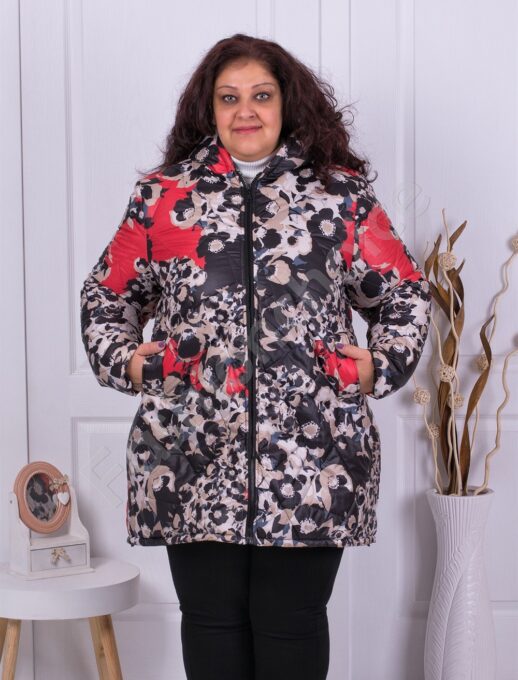Plus size μακρύ αντιανεμικό μπουφάν με κουκούλα-κοραλί-κωδ 924-1