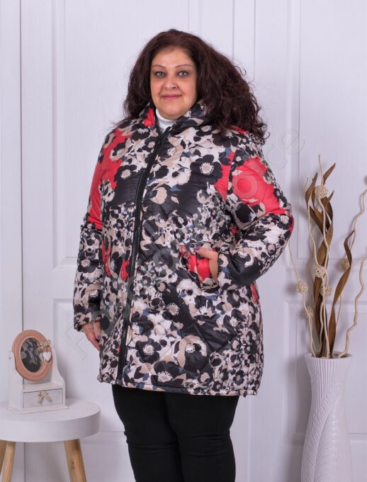Plus size μακρύ αντιανεμικό μπουφάν με κουκούλα-κοραλί-κωδ 924-1