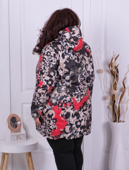 Plus size μακρύ αντιανεμικό μπουφάν με κουκούλα-κοραλί-κωδ 924-1
