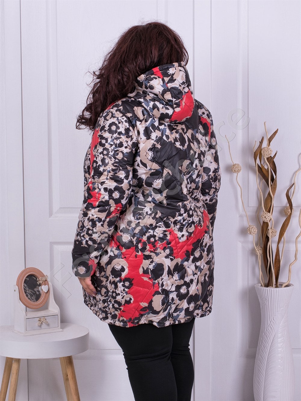 Plus size μακρύ αντιανεμικό μπουφάν με κουκούλα-κοραλί-κωδ 924-1