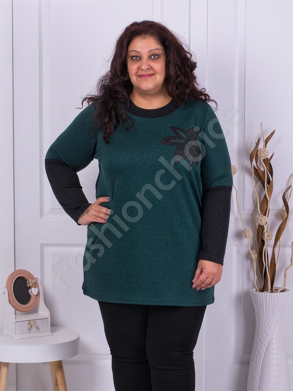 Plus size τουνίκ με απλικέ-σκούρο πράσινο-κωδ 1294-1