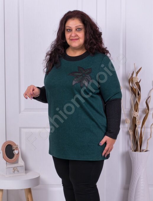 Plus size τουνίκ με απλικέ-σκούρο πράσινο-κωδ 1294-1