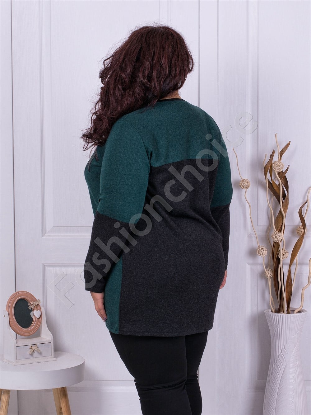 Plus size τουνίκ με απλικέ-σκούρο πράσινο-κωδ 1294-1