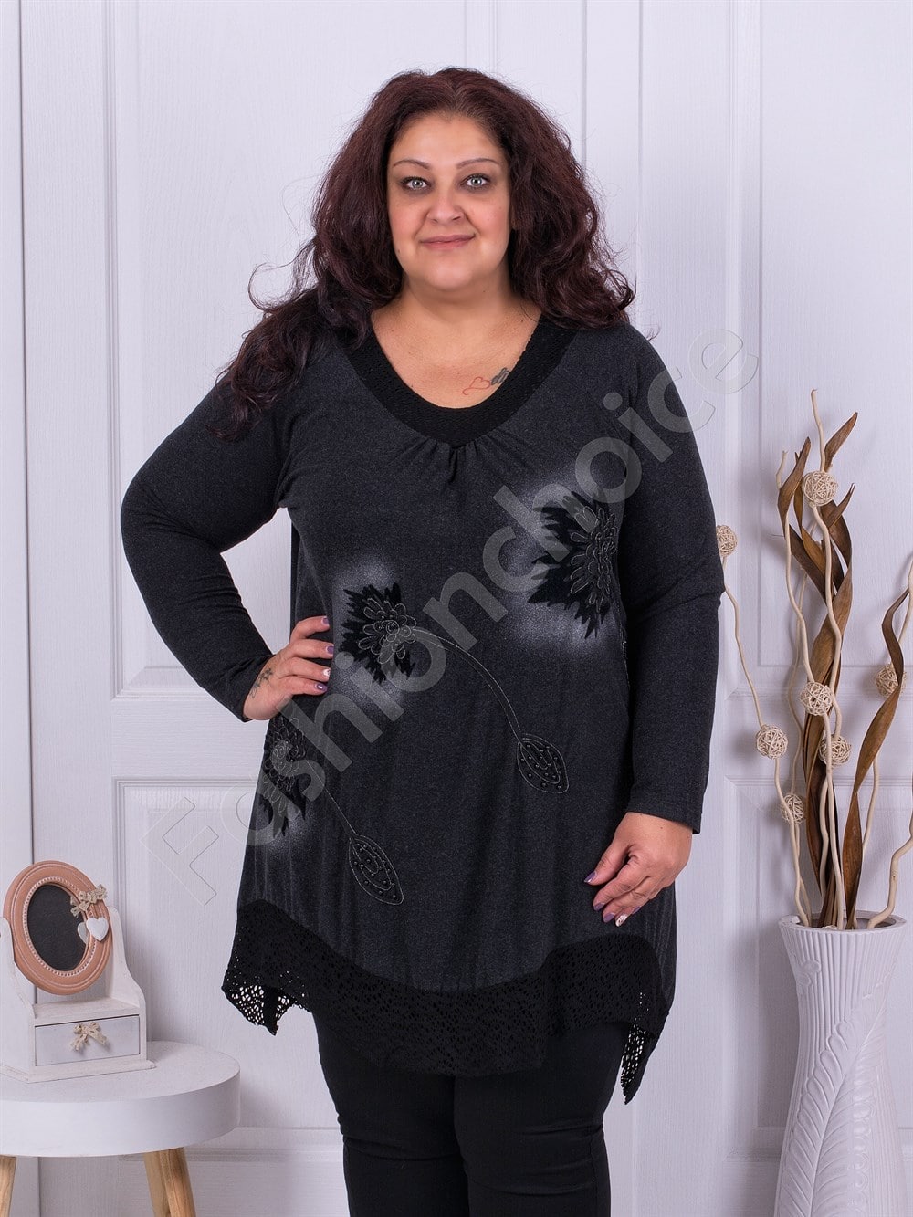 Plus size μαύρο τουνίκ με διακοσμητικά-κωδ 082