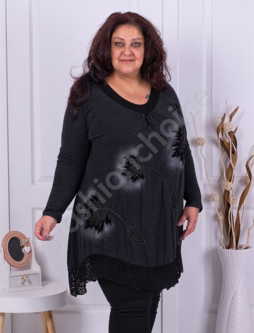Plus size μαύρο τουνίκ με διακοσμητικά-κωδ 082