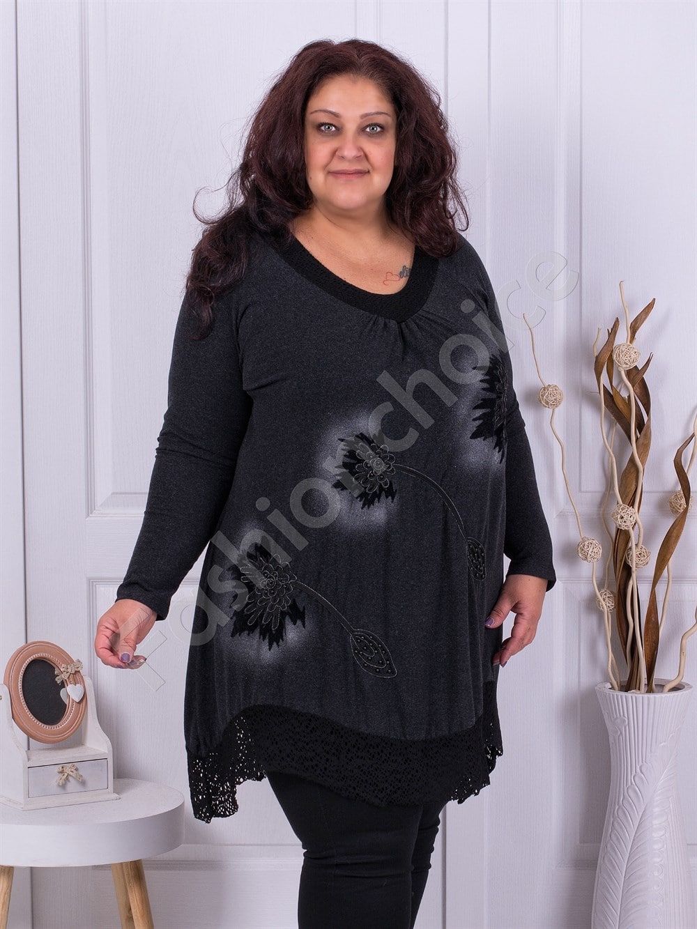 Plus size μαύρο τουνίκ με διακοσμητικά-κωδ 082