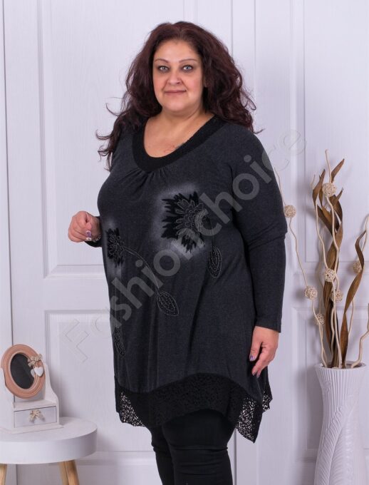 Plus size μαύρο τουνίκ με διακοσμητικά-κωδ 082
