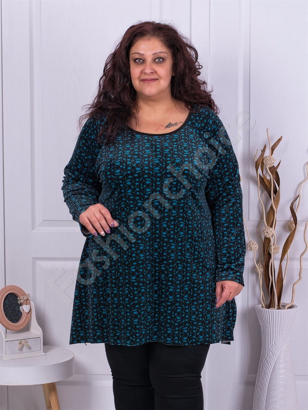 Plus size βελούδινη τουνίκ σε μπλε-κωδ 517-3