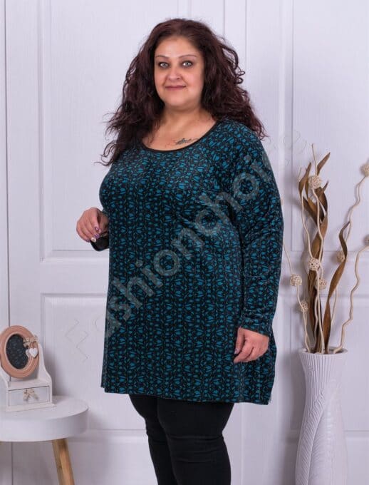 Plus size βελούδινη τουνίκ σε μπλε-κωδ 517-3