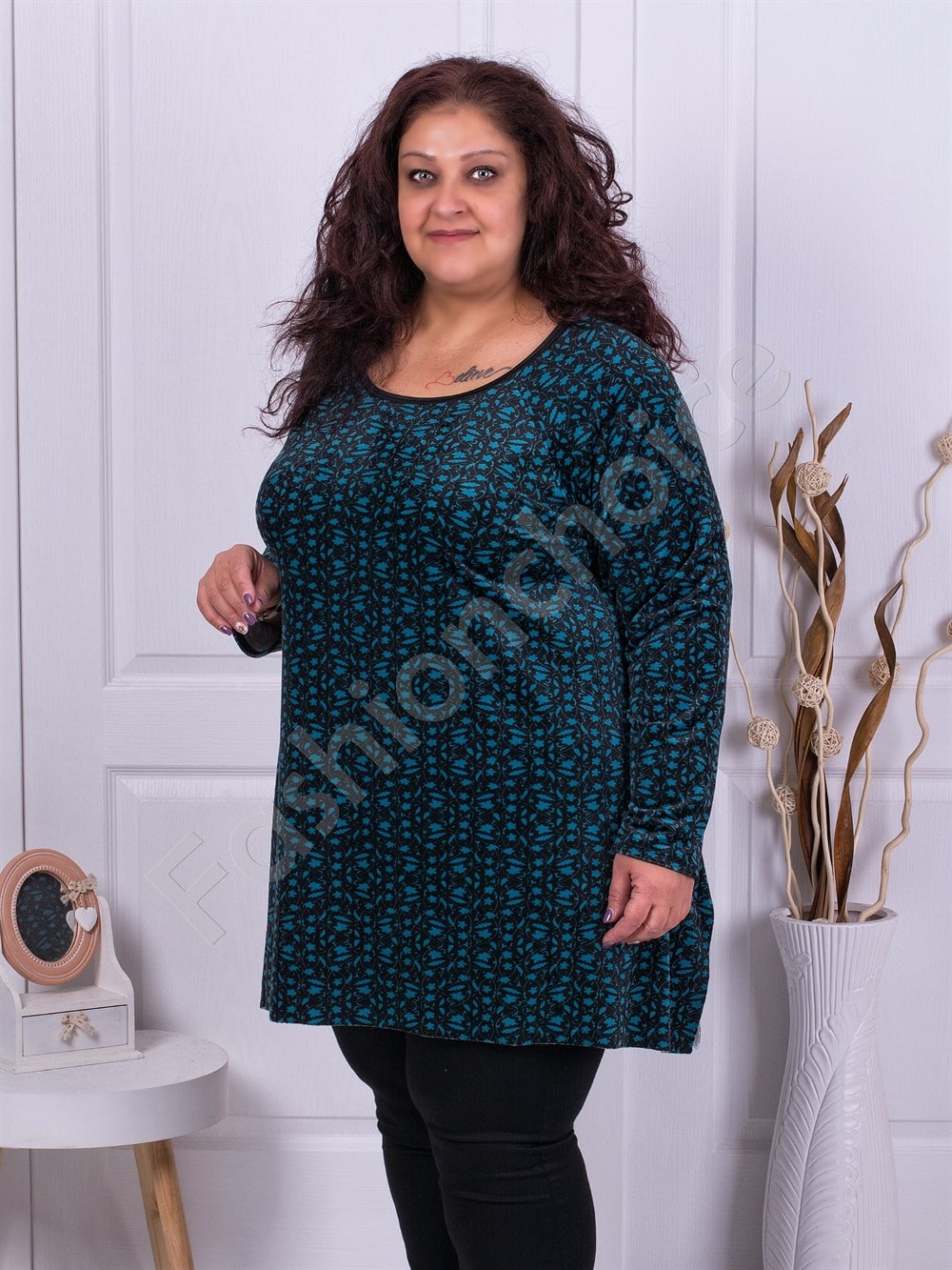Plus size βελούδινη τουνίκ σε μπλε-κωδ 517-3
