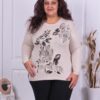 Plus size πλεκτή μπλούζα με λουλούδια και στρας-μπεζ-κωδ 2107-2