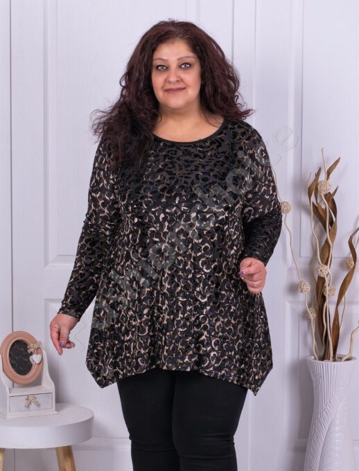 Plus size βελούδινη τουνίκ με χρυσό σχέδιο-κωδ 21018-1