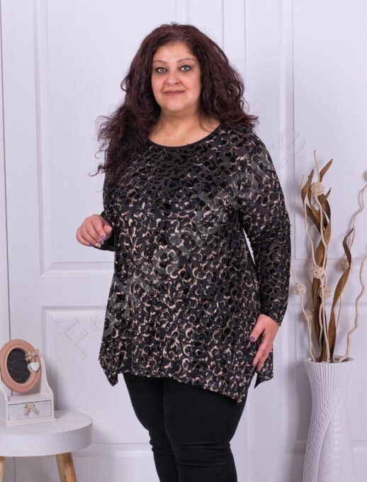 Plus size βελούδινη τουνίκ με χρυσό σχέδιο-κωδ 21018-1