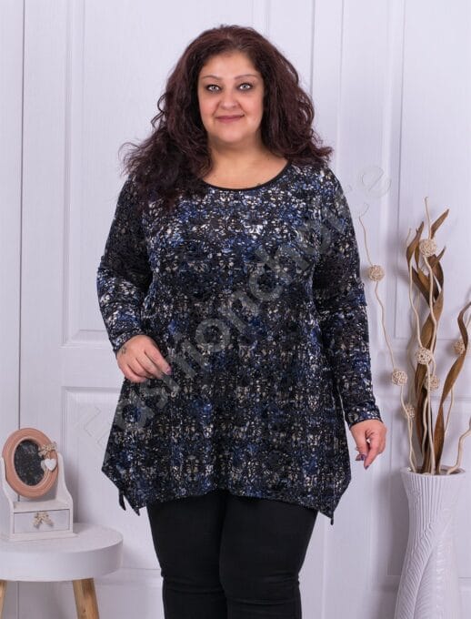 Plus size βελούδινη τουνίκ σε μπλε-κωδ 21018-2