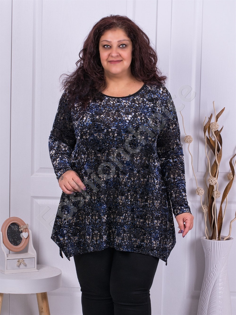 Plus size βελούδινη τουνίκ σε μπλε-κωδ 21018-2