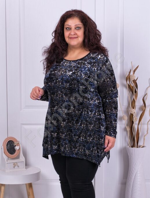 Plus size βελούδινη τουνίκ σε μπλε-κωδ 21018-2