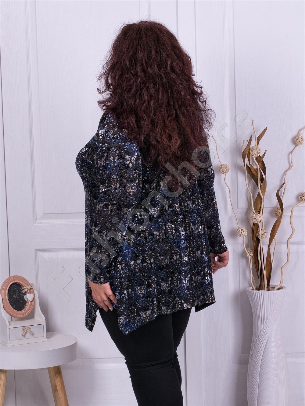 Plus size βελούδινη τουνίκ σε μπλε-κωδ 21018-2