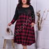Plus size φόρεμα σε καρό με δερμάτινη απλικέ-κωδ 824Р-3