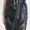 Γυναικεία δερμάτινη φούστα με φερμουάρ και ζώνη-κωδ 7682
