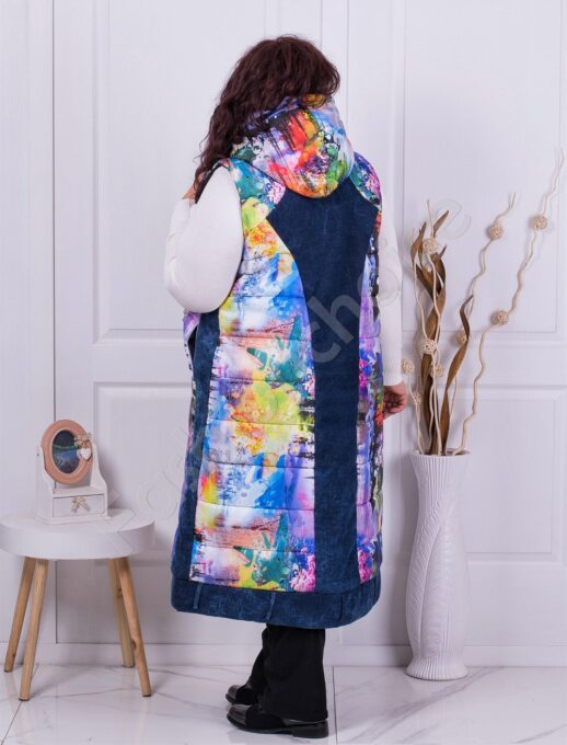 Plus size αμάνικο μακρύ μπουφάν Rainbow-μπλε με χρώματα-κωδ 1017