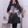Plus size μακρύ μπουφάν μαύρο με χρωματιστή πλάτη-κωδ 005