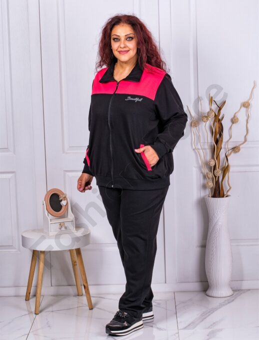 Plus size αθλητικό σετ μαύρο/κοράλι-κωδ 035-1