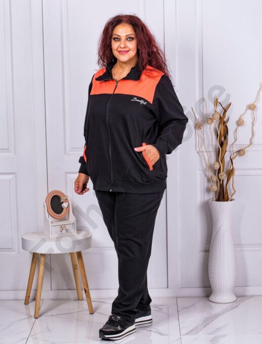 Plus size αθλητικό σετ μαύρο/πορτοκάλι-κωδ 035-5