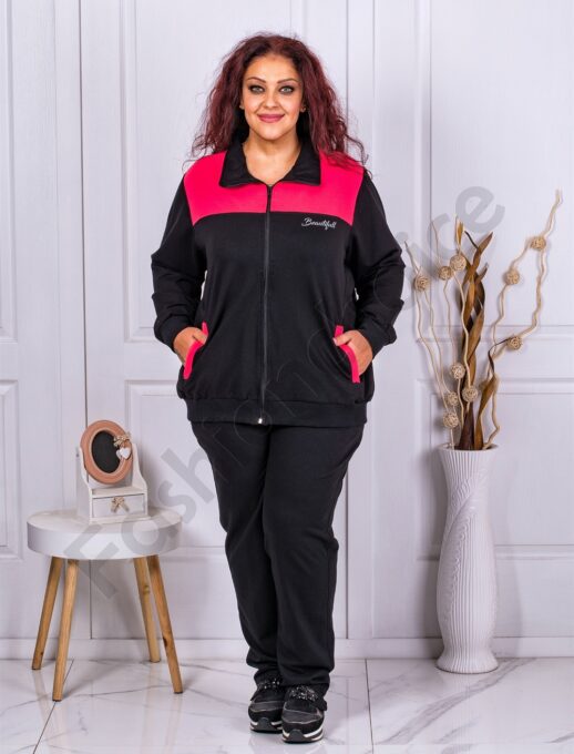 Plus size αθλητικό σετ μαύρο/κοράλι-κωδ 035-1