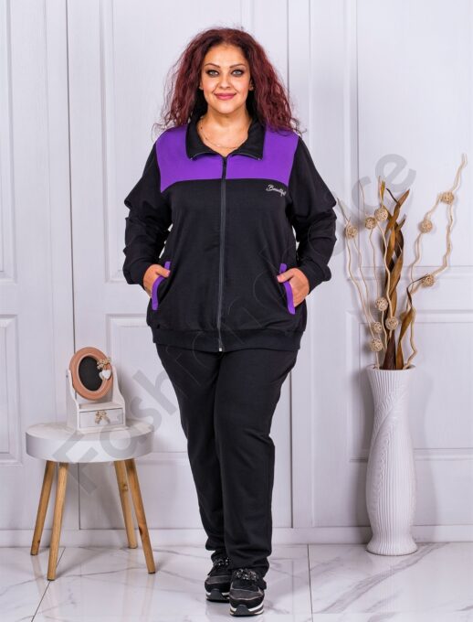 Plus size αθλητικό σετ μαύρο/λιλά-κωδ 035-2