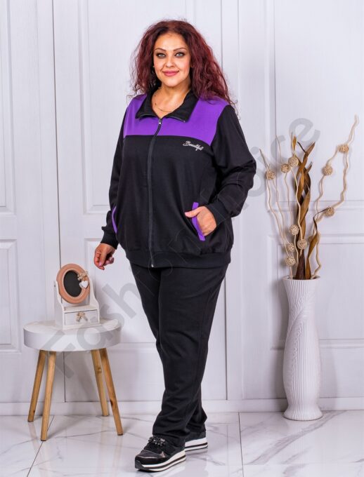 Plus size αθλητικό σετ μαύρο/λιλά-κωδ 035-2