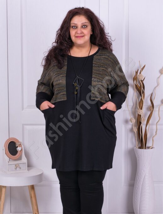 Plus size τουνίκ με χρωματιστές λεπτομέρειες+δώρο κολιέ-κωδ 3855