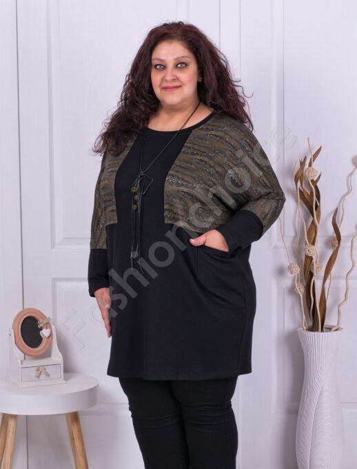 Plus size τουνίκ με χρωματιστές λεπτομέρειες+δώρο κολιέ-κωδ 3855