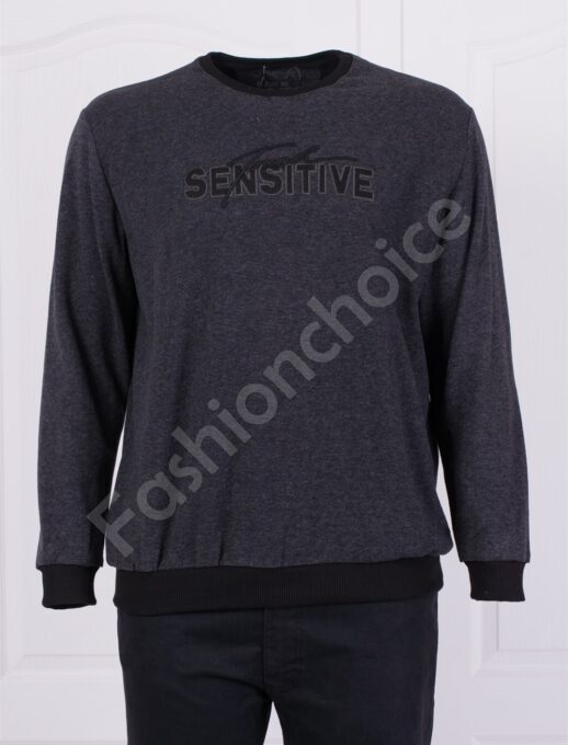 Ανδρική plus size μπλούζα με επιγραφή SENSITIVE-μαύρο-κωδ 20134-2
