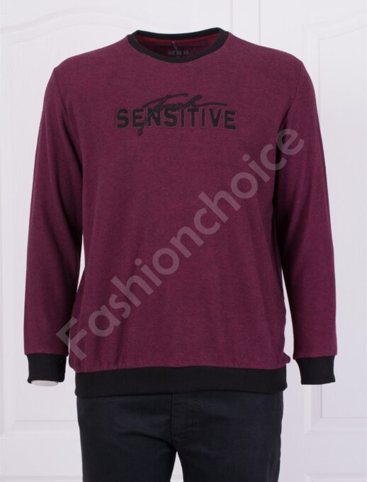 Ανδρική plus size μπλούζα με επιγραφή SENSITIVE-μπορντό-κωδ 20134-1
