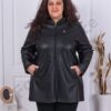 Plus size δερμάτινο τζάκετ με κουκούλα-κωδ 1131-Κ