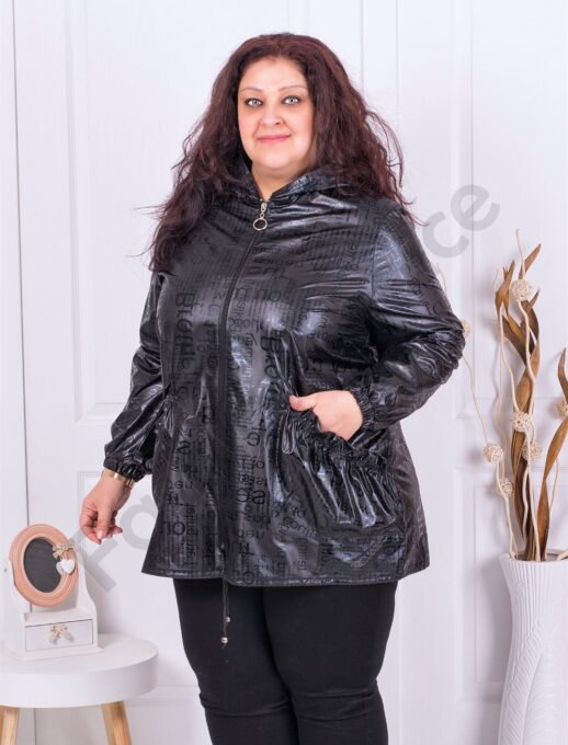 Plus size καπαρντίνα σε μαύρο με επιγραφές-κωδ 1306-3