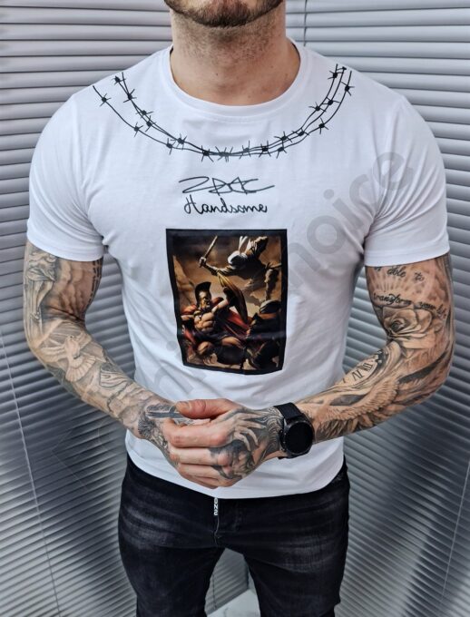 Ανδρικό T-shirt Handsome με τύπωμα-λευκό-κωδ 27