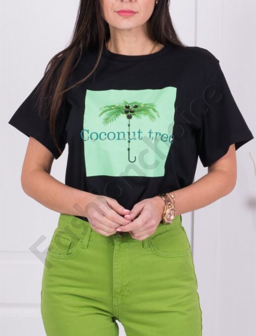 T-shirt με τύπωμα και στρας σε μαύρο-κωδ 18-3