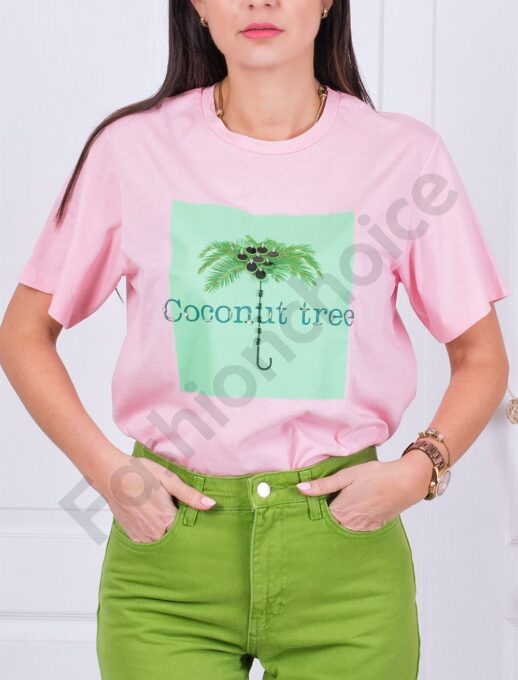 T-shirt με τύπωμα και στρας σε ροζ-κωδ 1130-18