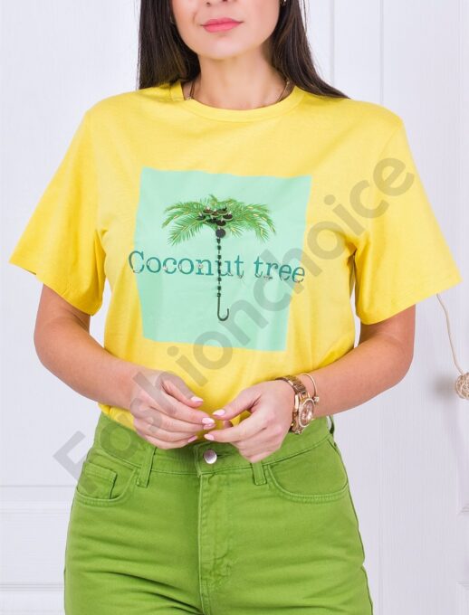 T-shirt με τύπωμα και στρας σε κίτρινο-κωδ 18-1