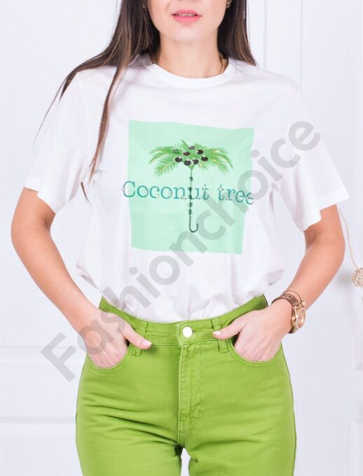 T-shirt με τύπωμα και στρας σε λευκό-κωδ 18-2