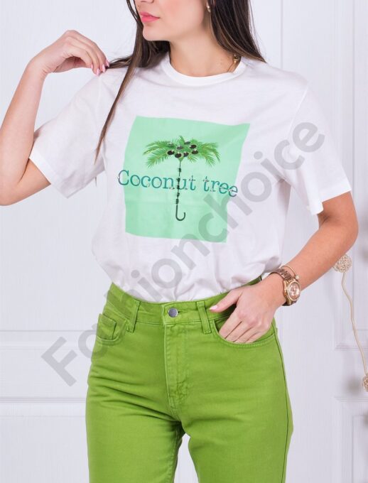 T-shirt με τύπωμα και στρας σε λευκό-κωδ 18-2
