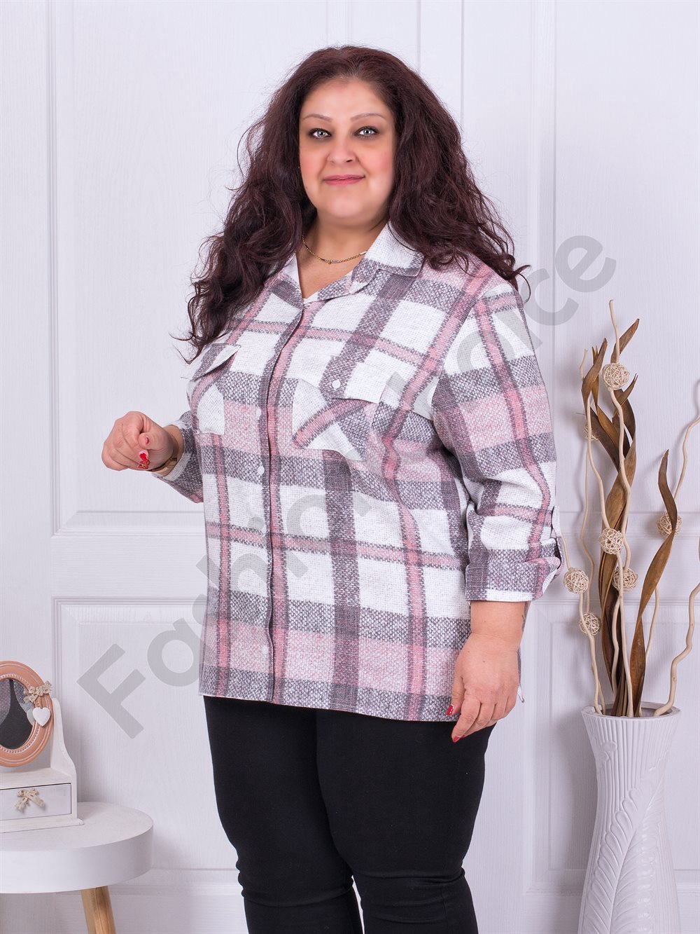 Plus size πουκάμισο σε κόκκινο καρό-κωδ 21062-2