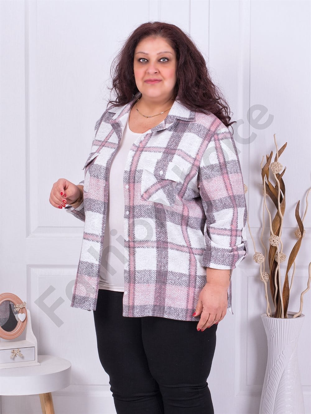 Plus size πουκάμισο σε κόκκινο καρό-κωδ 21062-2