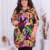 Plus size πουκάμισο με σχέδια χρωματιστά φύλλα-μαύρο-κωδ 2100