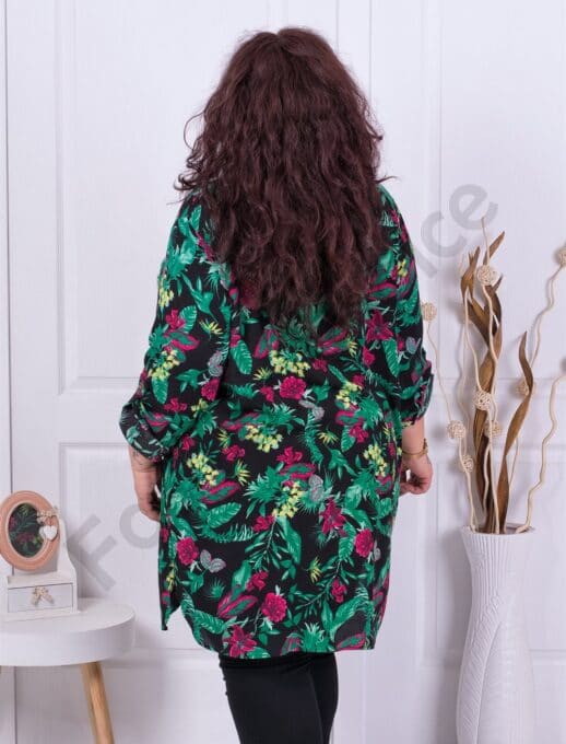 Plus size πουκάμισο με σχέδια πράσινα φύλλα-κωδ 2100-2