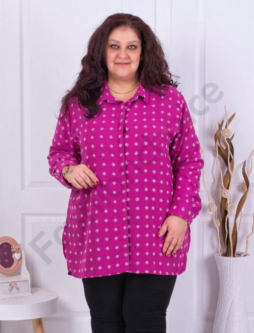 Plus size πουκάμισο με σχέδιο από λευκά λουλούδια-φούξια-κωδ 2098-7