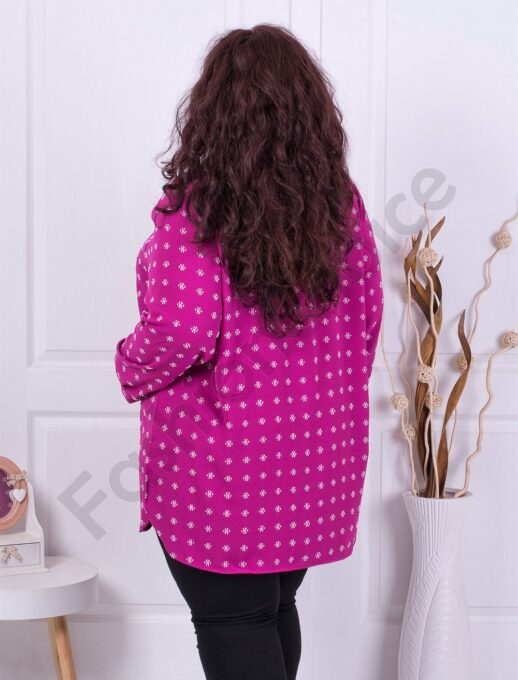 Plus size πουκάμισο με σχέδιο από λευκά λουλούδια-φούξια-κωδ 2098-7