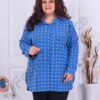 Plus size πουκάμισο με σχέδιο από λευκά λουλούδια-μπλε-κωδ 2098-8